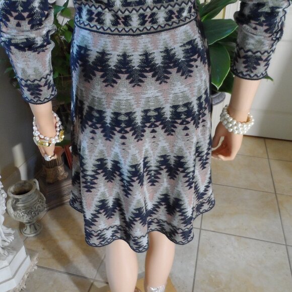 M Missoni Black-Pink Multi Zig-Zag Print Fit & Flare Long Sleeves Dress Size 4 - Picture 14 of 16
